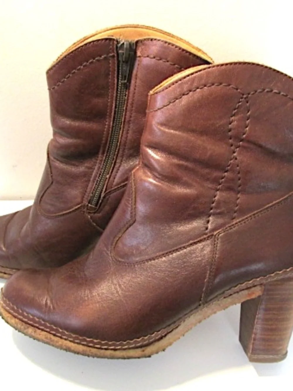 Western Style Leather Ankle Boots, Size 5.5